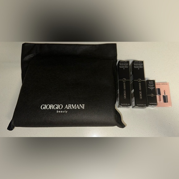 Armani 2pc. Full Size Prisma Glass Lip Gloss Set, Make-up Pouch, Eye Tint #44 - Picture 10 of 17